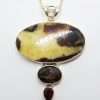 Sterling Silver Large Oval with Smokey Quartz Pendant on Silver Chain