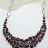Sterling Silver Large Cabochon and Faceted Garnet Cluster Collier Necklace / Chain
