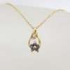 7899ct Yellow Gold Sapphire & Diamond Dainty Flower Pendant on Gold Chain