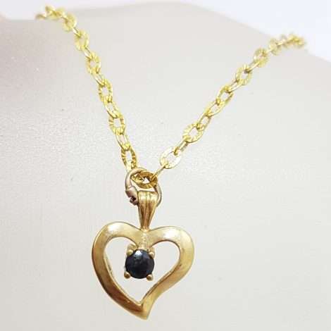 9ct Yellow Gold Sapphire Heart Pendant on Gold Chain