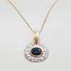 9ct Yellow Gold Sapphire & Diamond Oval Cluster Pendant on Gold Chain