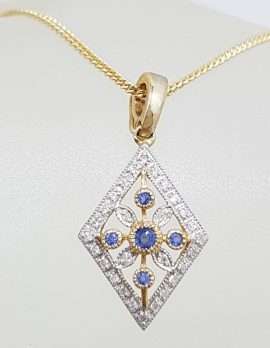 9ct Yellow Gold Natural Sapphire and Diamond Enhancer Pendant on Gold Chain
