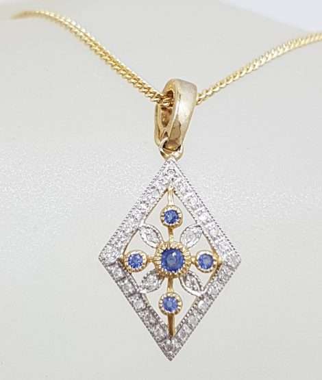 9ct Yellow Gold Natural Sapphire and Diamond Enhancer Pendant on Gold Chain