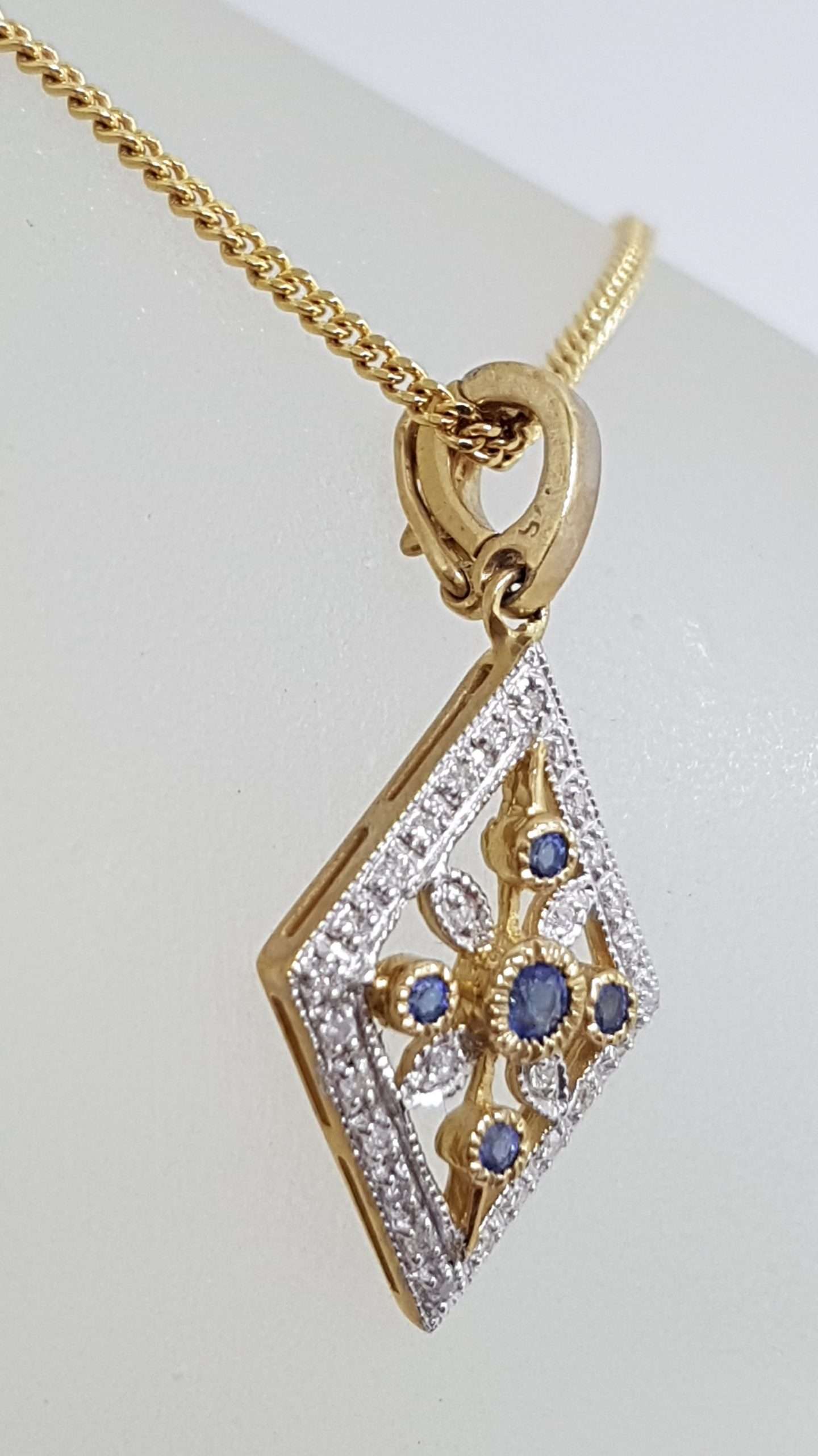 9ct Yellow Gold Natural Sapphire and Diamond Enhancer Pendant on Gold Chain