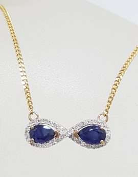 9ct Yellow Gold Sapphire & Diamond Infinity Necklace