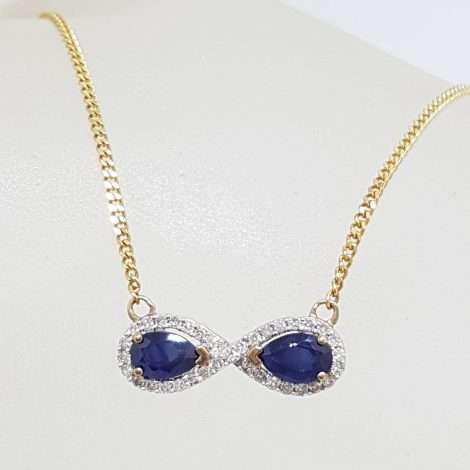 9ct Yellow Gold Sapphire & Diamond Infinity Necklace
