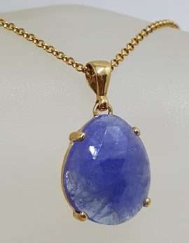 9ct Yellow Gold Large Natural Teardrop / Pear Shape Tanzanite Pendant on Gold Chain