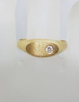 18ct Yellow Gold Solitaire Diamond Oval Signet Gents Ring