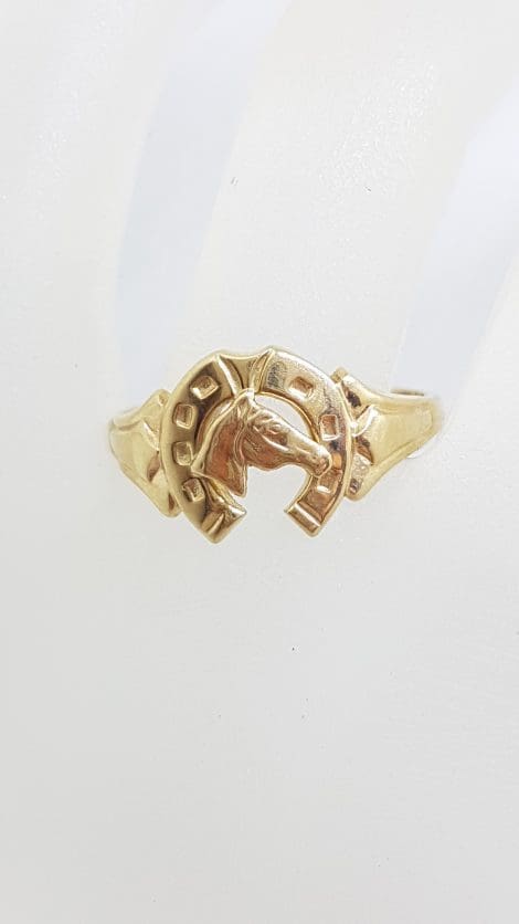 9ct Yellow Gold Horseshoe / Horse Head Ring - Ladies / Gents - Antique / Vintage