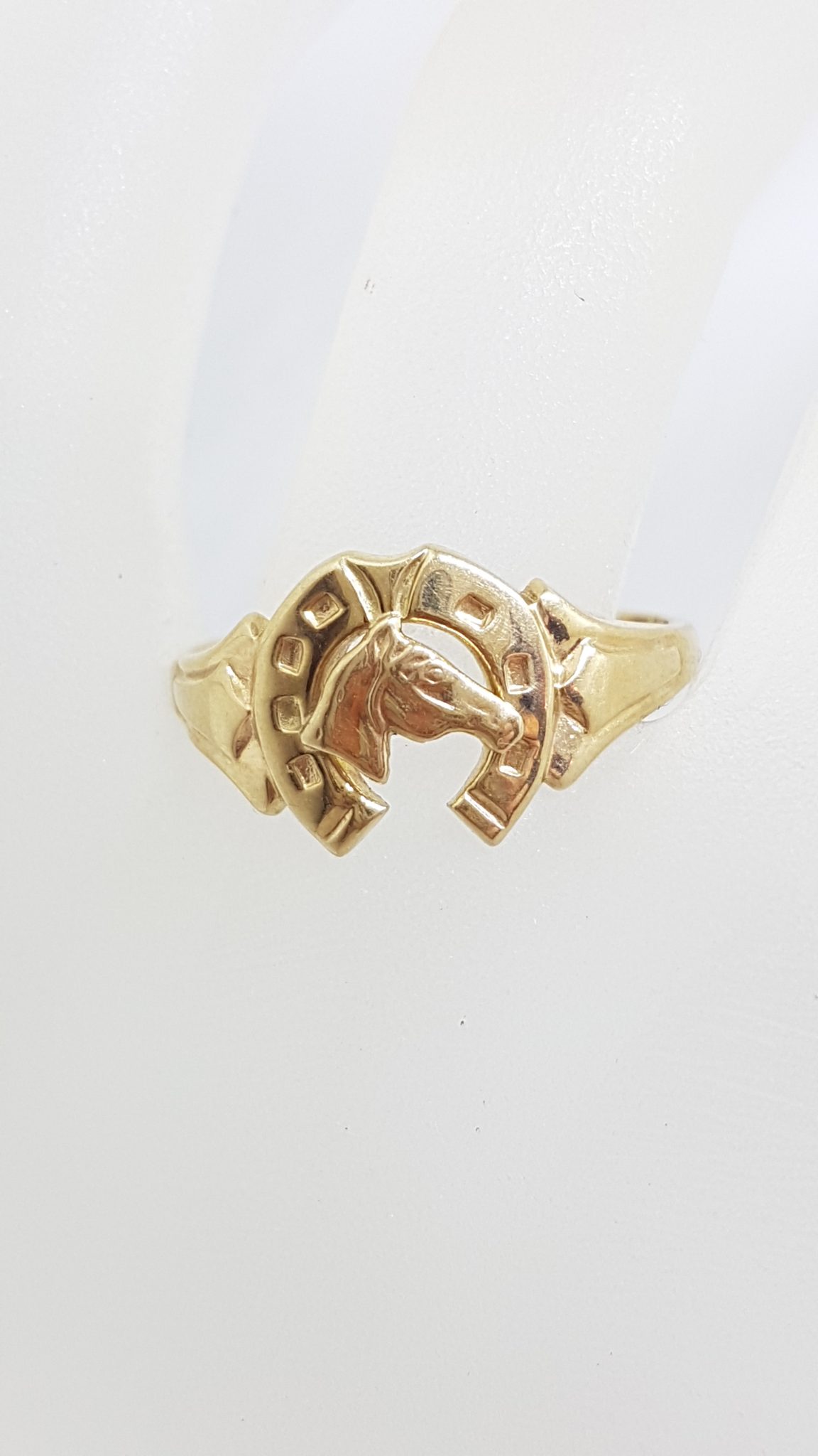 18K Yellow Gold & Diamond Horse in Horseshoe Ring - Ruby Lane