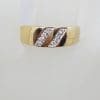 9ct Yellow Gold Diamond Lines Wide Band Ring - Ladies / Gents Ring