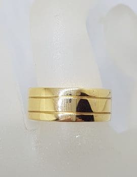 18ct Yellow Gold Line Patterned Wide Wedding Band Ring - Gents / Ladies