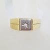 9ct Yellow and White Gold Diamond Square Gents Ring - Two Tone