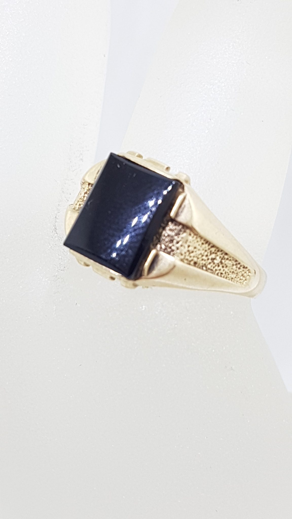9ct Yellow Gold Rectangular Onyx Gents Ring - Antique / Vintage