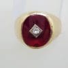 9ct Yellow Gold Oval Red with Cubic Zirconia Gents Ring - Antique / Vintage
