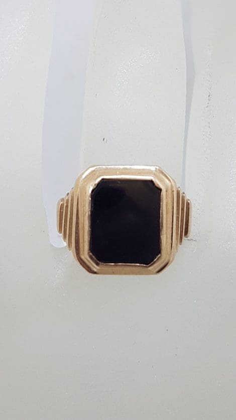 9ct Rose Gold Large Rectangular Onyx Signet Ring - Antique / Vintage - Ladies / Gents Ring