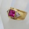 9ct Yellow Gold Pink and Clear Cubic Zirconia Handmade Solid and Wide Band Ring