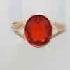 9ct Rose Gold Oval Orange Stone Gents Ring - Antique / Vintage