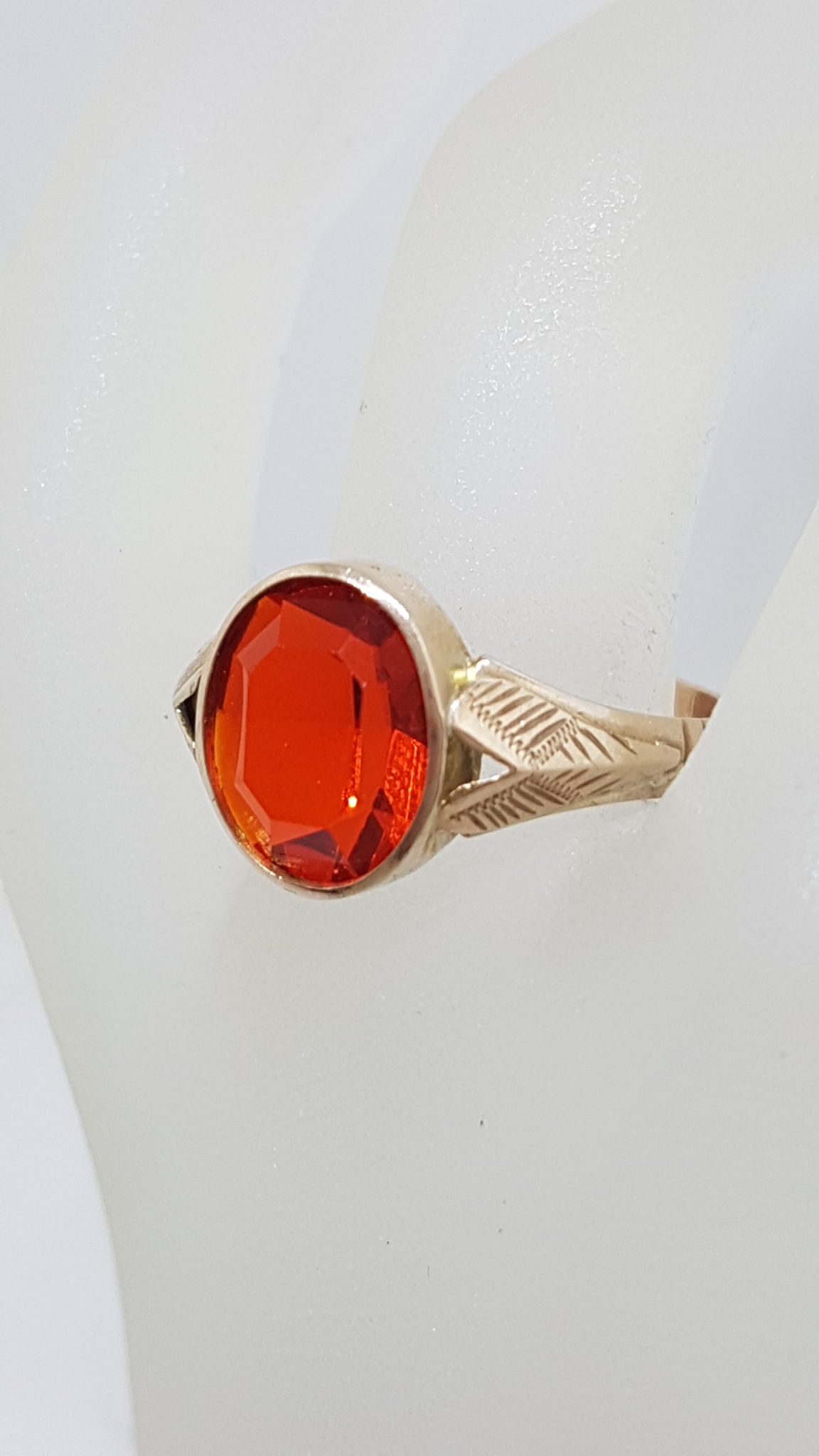9ct Rose Gold Oval Orange Stone Gents Ring - Antique / Vintage