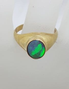 9ct Yellow Gold Large Oval Opal Gents Ring - Antique / Vintage