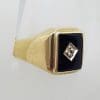 9ct Yellow Gold Rectangular Onyx with Diamond Gents Ring - Antique / Vintage