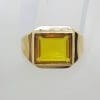 9ct Yellow Gold Rectangular Yellow Stone Gents Ring - Antique / Vintage