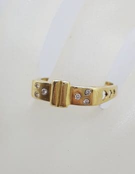 18ct Yellow Gold Cubic Zirconia Design Ring – Vintage / Antique – Large Size