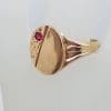 9ct Rose Gold Oval Gents Signet Ring with Ruby - Antique / Vintage