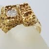 18ct Yellow Gold Large and Heavy / Solid Solitaire Diamond Unusual and Unique Patterned Gents Ring - Vintage / Antique