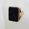 18ct Rose Gold Large Black Onyx Carved Rectangular Ring - Chariot Scene - Antique / Vintage