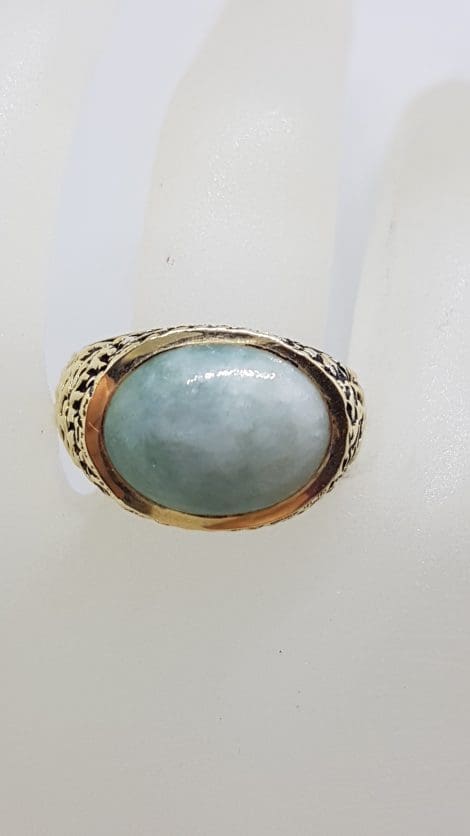 14ct Yellow Gold Oval Heavy Jade Ring - Gents / Ladies - Antique / Vintage