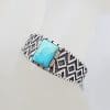 Sterling Silver Rectangular Ornate Design Turquoise Ring - Ladies / Gents