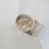 Sterling Silver Oval Rutilated Quartz Wide Beaten Pattern Band Ring - Gents / Ladies