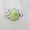 Sterling Silver Large Oval Ornate Design Jade Ring - Gents / Ladies