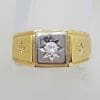 18ct Yellow Gold Heavy Diamond Gents Ring - Square *SOLD*