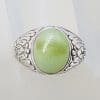 Sterling Silver Large Oval Ornate Design Jade Ring - Gents / Ladies