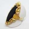 Yellow, Rose and Green Black Hill Gold Very Large Marquis Shape Onyx Ornate Grape and Leaf Design Ring - Stunning