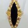 Yellow, Rose and Green Black Hill Gold Very Large Marquis Shape Onyx Ornate Grape and Leaf Design Ring - Stunning