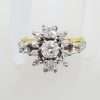 18ct Yellow Gold & Platinum Large Cluster Diamond Engagement / Dress Ring - Antique / Vintage