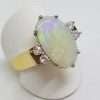 18ct Yellow Gold Large Oval Solid White Opal with Diamond Ring