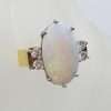 18ct Yellow Gold Large Oval Solid White Opal with Diamond Ring