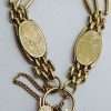 9ct Yellow Gold Ornate Oval and Gate Link Design Heart Padlock Bracelet - Heavy - Antique / Vintage