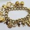 9ct Yellow Gold Heavy and Solid Curb Link Charm Bracelet with Heart Padlock - Antique / Vintage