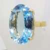 9ct Yellow Gold Oval Cushion Cut Large Light Blue Topaz Cocktail Ring