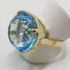 9ct Yellow Gold Large Blue Topaz Round Cocktail Ring