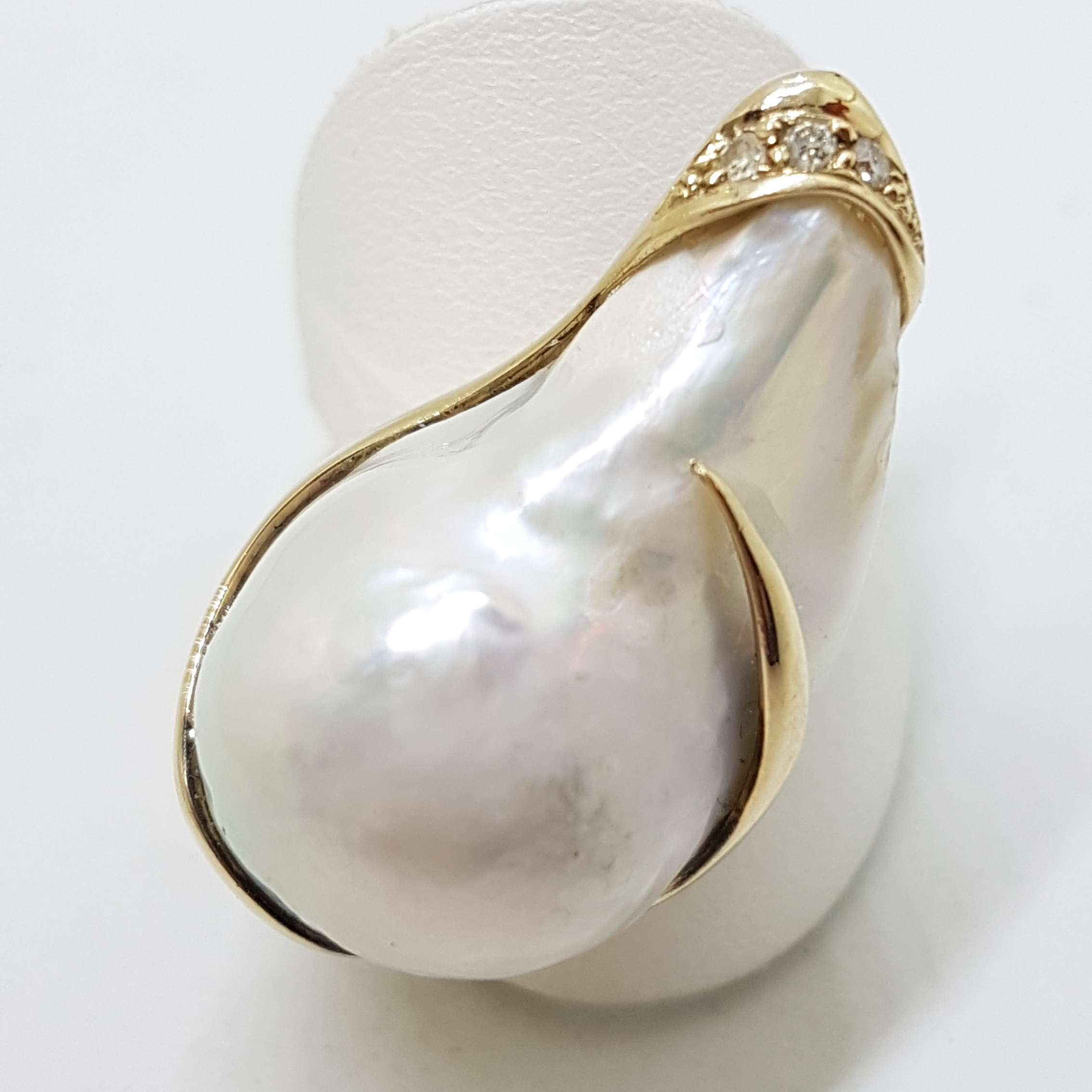 20200915_191029 14ct Yellow Gold Large Baroque Pearl & Diamond Ring - Handmade