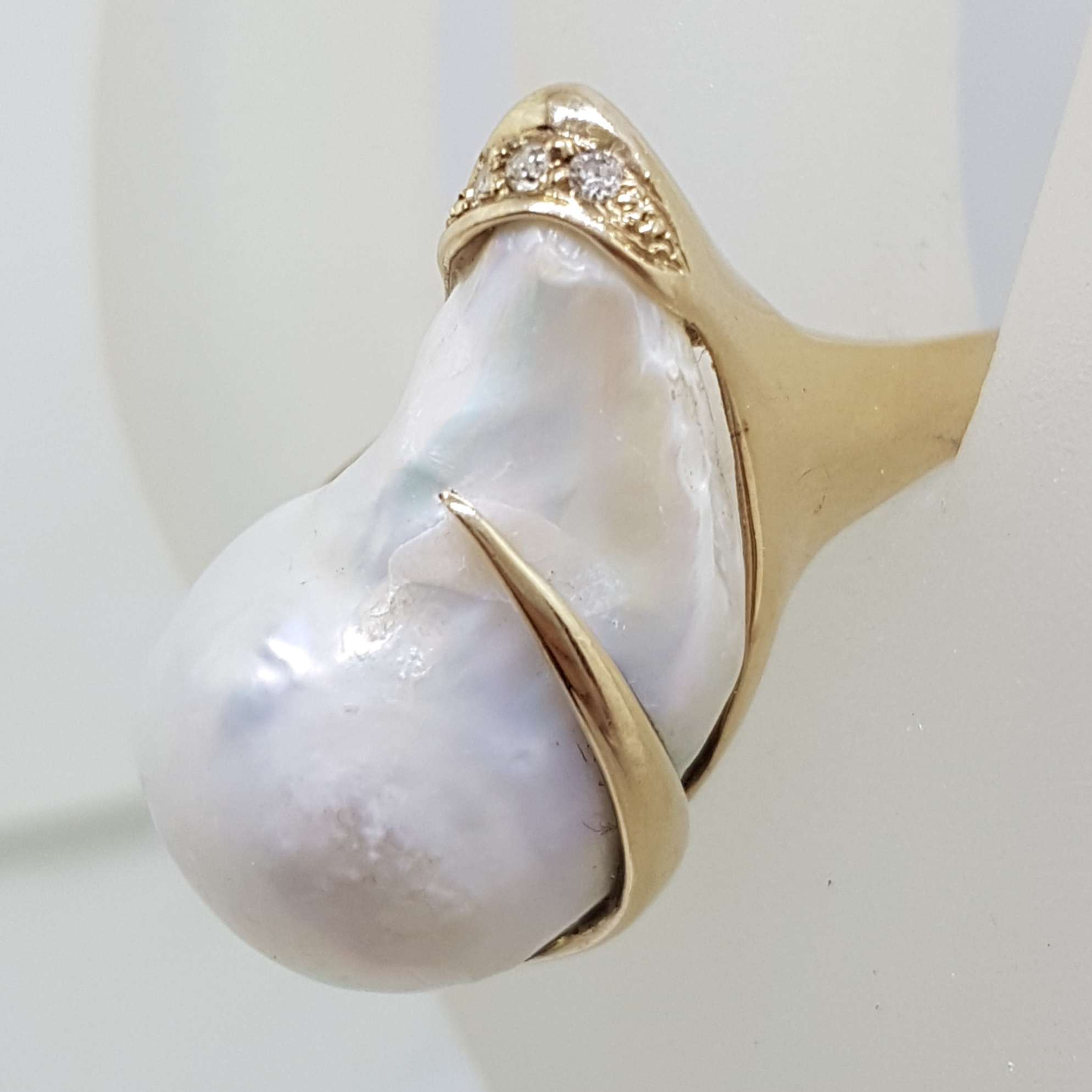 20200915_191135 14ct Yellow Gold Large Baroque Pearl & Diamond Ring - Handmade