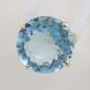 9ct Yellow Gold Large Light Blue Topaz Round Cocktail Ring