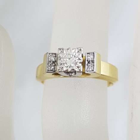 18ct Yellow Gold & Platinum Diamond Engagement Ring - Antique / Vintage