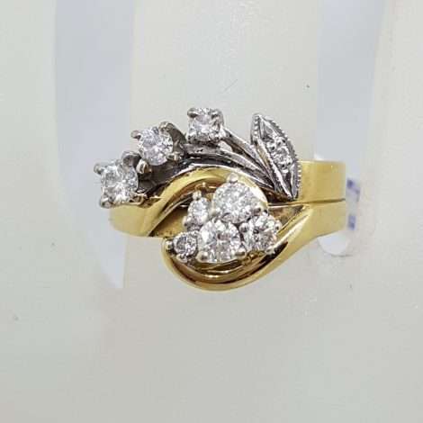 18ct Yellow Gold & Platinum Exquisite Cluster Diamond Engagement & Wedding Ring Set
